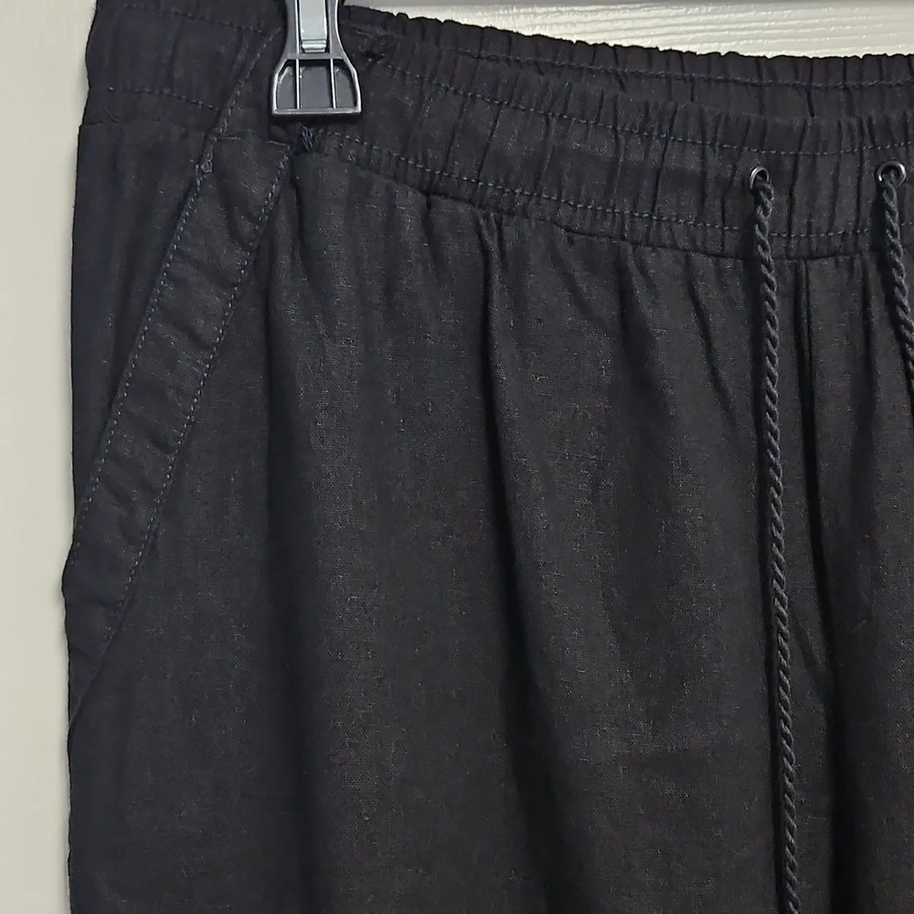 Westbound Linen Blend Mid Rise Straight Leg Lightweight Pant: Black: Size- 2X‎